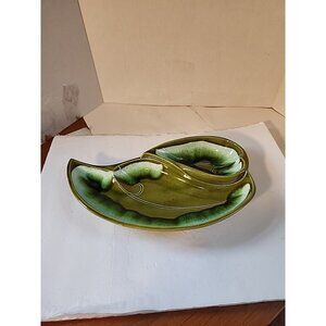 Vintage MCM Santa Anita Ware Green Glazed Ceramic Chip and Dip Tray